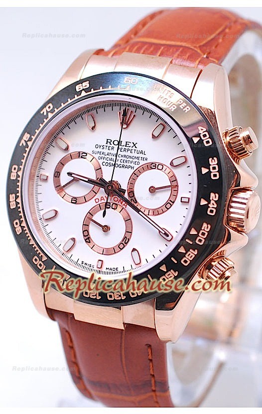 Rolex Daytona Chronograph MonoBloc Cerachrom Bezel Visage Blanc Boîtier Or Rose 