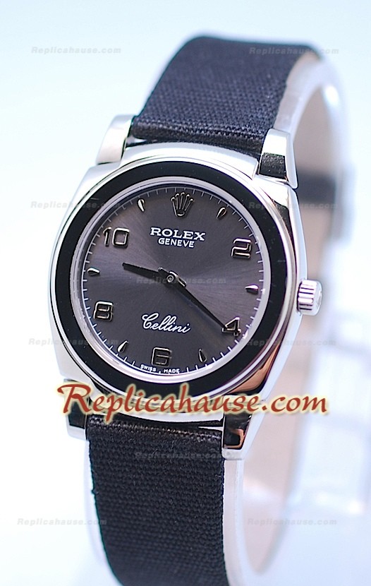 Rolex Cellini Cestello Femmes Swiss Montre Bracelet en Nylon Face en Argent Gris