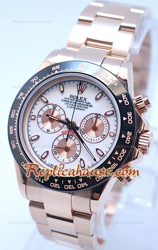 Rolex Daytona Cosmograph Lunette MonoBloc Cerachrom Cadran Blanc et Bracelet Or Rose