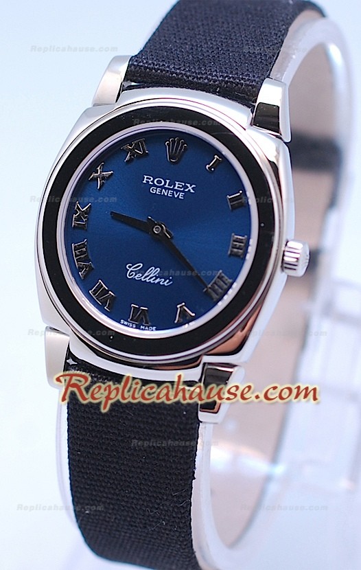 Rolex Cellini Cestello Femmes Swiss Montre Bracelet en Nylon Face Argent Bleue Romaine