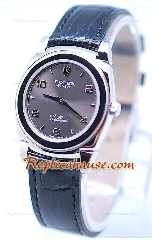 Rolex Cellini Cestello Femmes Swiss Montre Noir Face Grise Argent