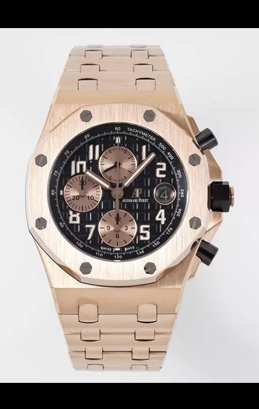 Audemars Piguet Royal Oak Offshore Chronographe cadran noir Montre réplique miroir 1:1 - Or rose 