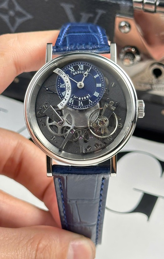 Breguet Tradition 7057BR/R9/9W6 Tourbillon simple en acier Réplique de la montre suisse à bracelet bleu