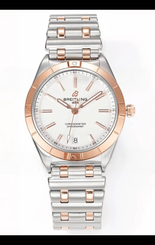 Breitling Chronomat 36MM Boîtier Or Rose 2 tons Réplique Montre 1:1 Cadran Blanc