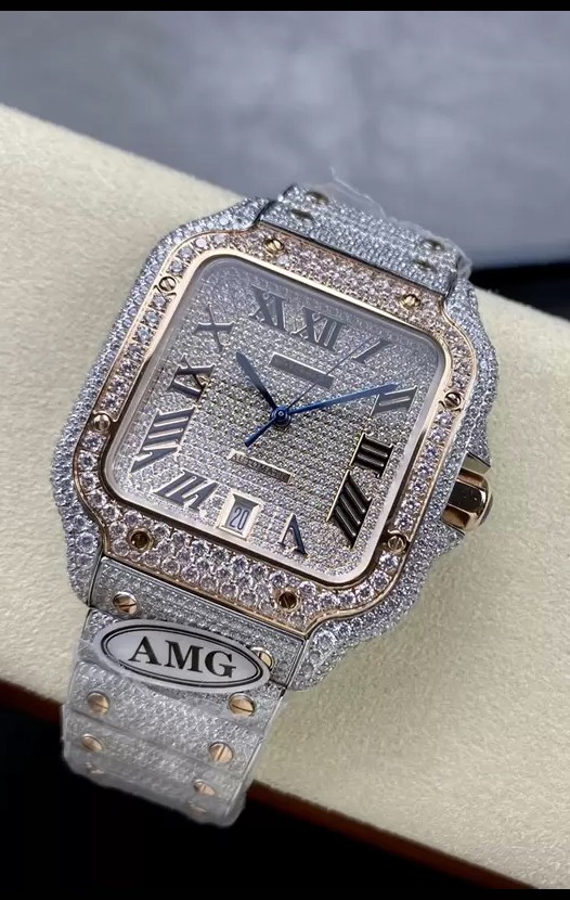 Cartier "Santos De Cartier" 904L Acier Diamants Cadran Romain Réplique miroir 1:1 - 40MM - Diamants Authentiques