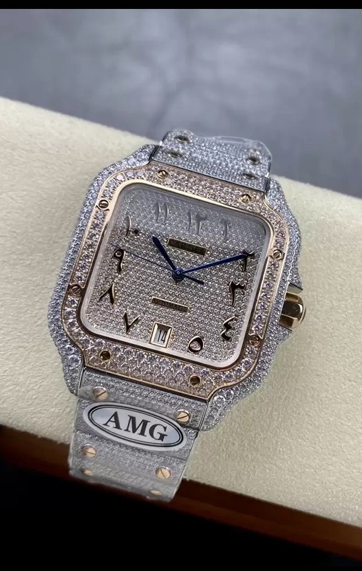 Cartier "Santos De Cartier" 904L Acier Diamants Cadran Arabe Réplique miroir 1:1 - 40MM - Diamants Véritables