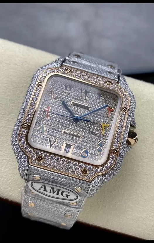 Cartier "Santos De Cartier" 904L Acier Diamants Cadran Arabe Coloré Réplique miroir 1:1 - 40MM - Diamants Véritables