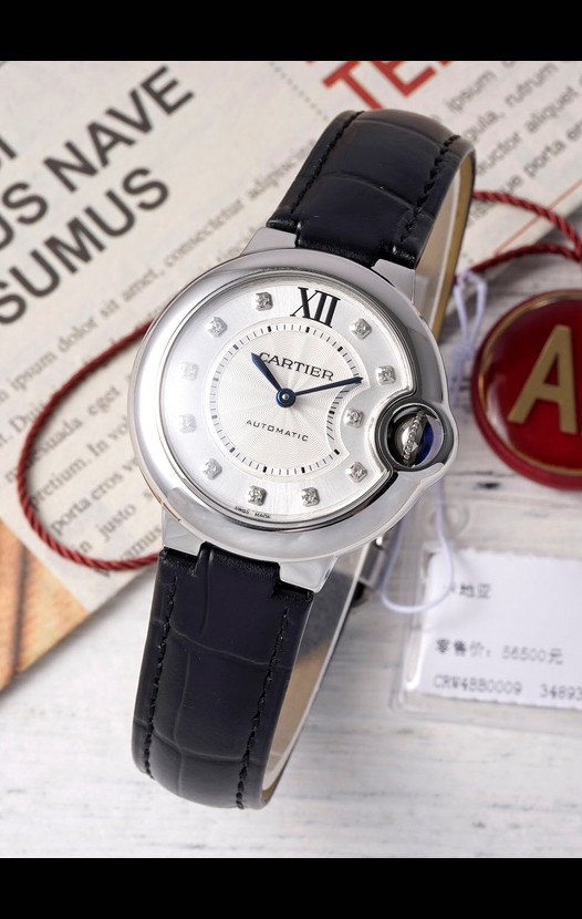 Ballon De Cartier Automatique Suisse Cadran Blanc Qualité Miroir 33MM en Acier Inoxydable 