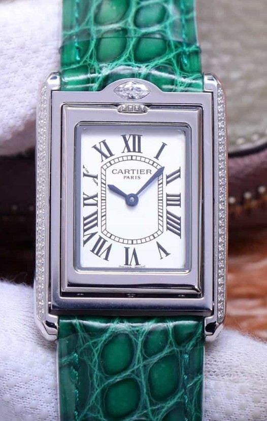 Cartier Tank Réversible Montre Suisse à Quartz en Boîtier Acier - Bracelet Vert