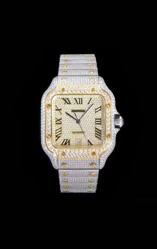 Montre "Santos De Cartier" Réplique Suisse avec cadran incrusté de diamants dans un boîtier bicolore 40MM