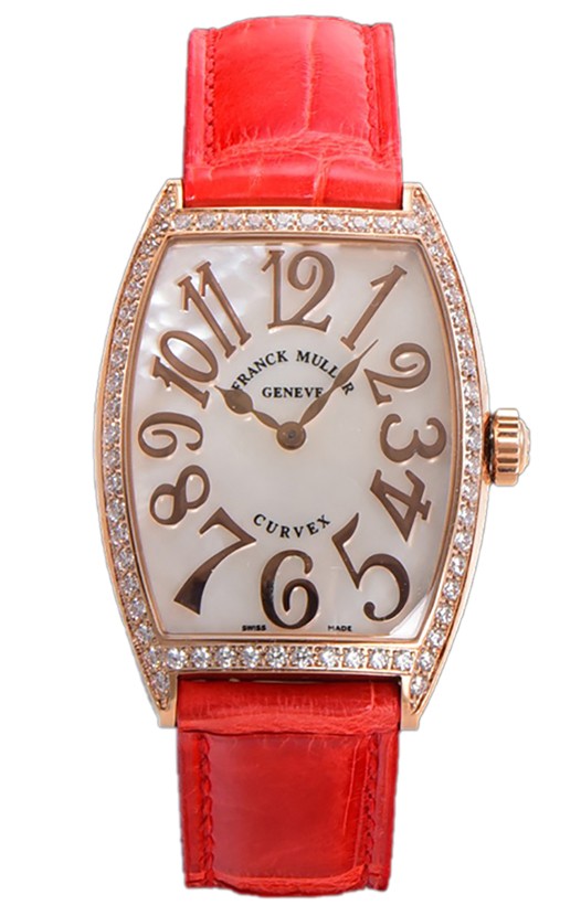 Franck Muller Montre Cintree Curvex Cadran Nacre en Plaqué Or Rose - Bracelet Rouge 
