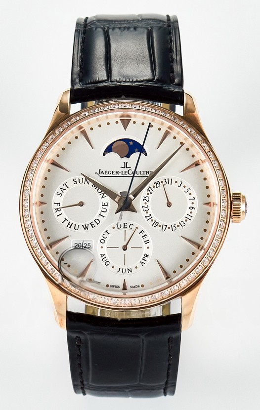 Montre Jaeger LeCoultre Super Clone Master Calendrier perpétuel Ultra-fin Cadran Blanc Lunette Diamants