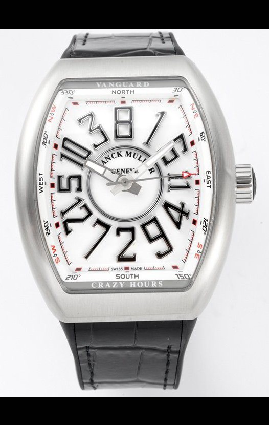 Franck Muller Vanguard Crazy Hours en acier inoxydable - Cadran blanc Réplique Suisse 