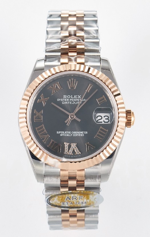 Rolex Super Clone Datejust ETA 2688 Mouvement 31MM Or Rose bicolore Cadran Gris Suisse