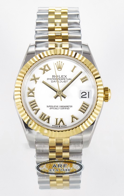 Rolex Super Clone Datejust ETA 2688 Mouvement 31MM Or Jaune Bicolore Cadran Blanc Suisse