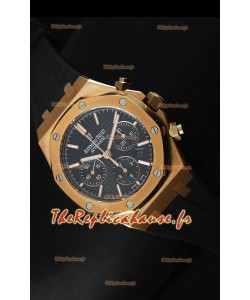 Montre chronographe Royal Oak d'Audemars Piguet en or jaune avec cadran noir