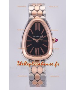 Montre Serpenti Seduttori à cadran noir et boîtier bicolore or rose Super Clone