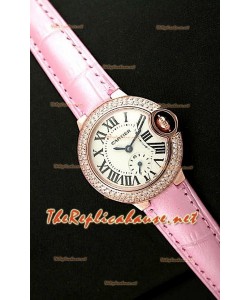 Ballon De Cartier Montre Femmes en Or Rose avec Bracelet en Cuir Rose