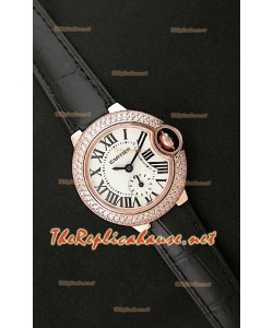 Ballon De Cartier Montre Femmes en Or Rose avec Bracelet en Cuir Rose