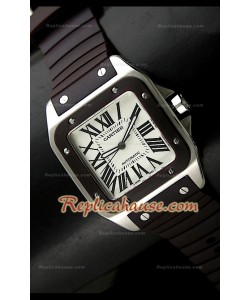 Cartier Santos 100 Swiss Replica Montre – 39 mm avec Bracelet Marron
