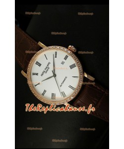 Réplique de montre suisse Patek Philippe Calatrava 5120 avec revêtement or rose - Heures en chiffres romains