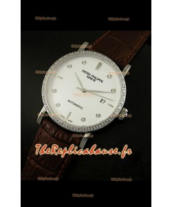 Réplique de montre suisse Patek Philippe Calatrava 5298 avec revêtement acier - Heures en diamants