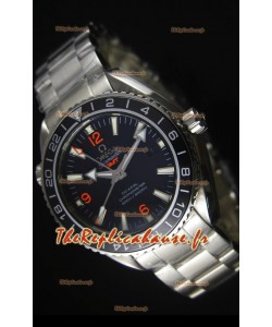 Réplique de montre suisse noire Omega Planet Ocean GMT - Édition miroir Ultimate 1:1