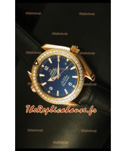 Montre suisse plaquée or rose Omega Planet Ocean avec diamants