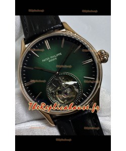 Patek Philippe Réplique japonaise de Montre à tourbillon en or rose et cadran vert
