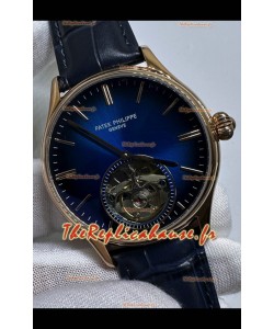 Réplique de Montre Patek Philippe japonaise à tourbillon, cadran bleu et or rose