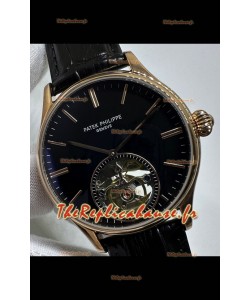 Réplique de Montre Patek Philippe japonaise à tourbillon, cadran noir et or rose