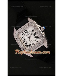 Cartier Santos 100 Swiss Replica Montre avec Lunette de Diamants - 41,5 mm