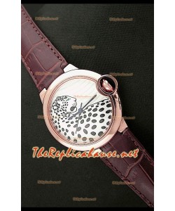Ballon De Cartier Montre en Or Rose avec Cadran Léopard et Bracelet Marron