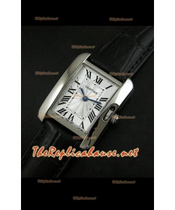Cartier Tank Francaise Montre Femmes Bracelet Noir Boîtier en Acier