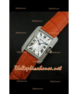 Cartier Tank Francaise Montre Femmes Lunette de Diamants Boîtier d’Acier