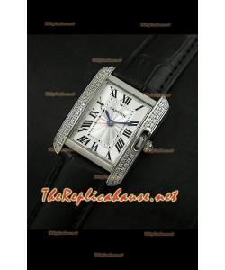 Cartier Tank Francaise Montre Femmes Lunette de Diamants Boîtier d'Acier 