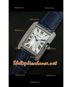 Cartier Tank Francaise Montre Femmes Lunette de Diamants Boîtier d’Acier