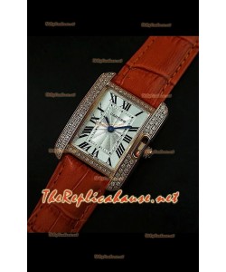 Cartier Tank Francaise Montre Femmes Lunette de Diamants Boîtier Or