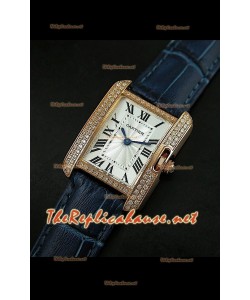 Cartier Tank Francaise Montre Femmes Lunette de Diamants Boîtier Or