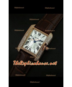 Cartier Tank Francaise Montre Femmes Lunette de Diamants Boîtier Or