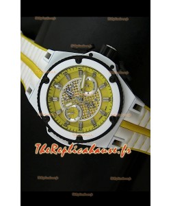 Hublot King Power Edition Ferrari Reproduction Montre Suisse - Bracelet Blanc/Jaune