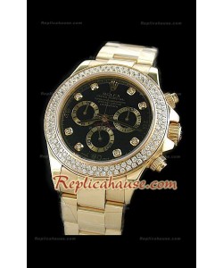 Rolex Daytona Swiss Montre en Or avec Lunette de Diamants