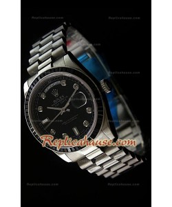 Rolex DayDate Swiss Replica Montre avec Cadran Noir - Index Horaires en Diamant