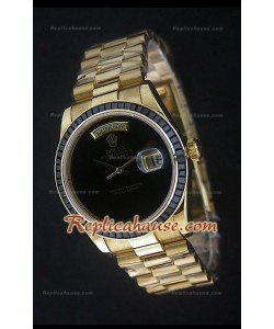Rolex DayDate Swiss Replica Montre en Or Jaune et Cadran Noir