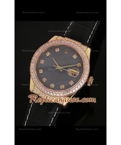 Rolex Datejust Mens Swiss Replica Montre avec Cadran Nacré Bracelet Cuir