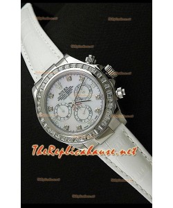 Rolex Cosmograph Daytona Montre de Mouvement Suisse 7750 avec Bracelet de Cuir Blanc