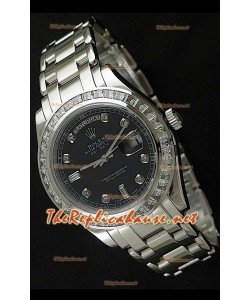Rolex Day Date Swiss Replica Montre - Taille Moyenne - 37 mm avec Cadran Noir
