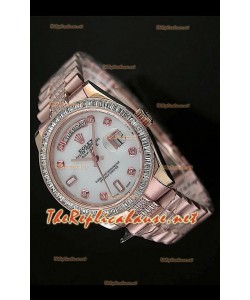 Rolex Day Date Swiss Replica Montre - Taille Moyenne 37 mm - Cadran Everose MOP 