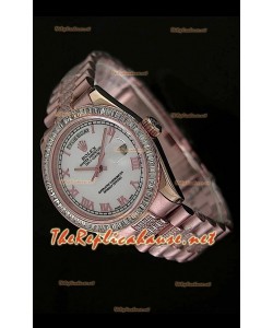 Rolex Day Date Swiss Replica Montre - Taille Moyenne 37 mm - Cadran Blanc Everose 