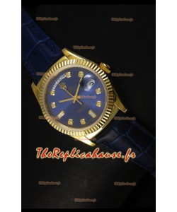 Réplique de montre suisse en or jaune Rolex Day Date 36MM - Cadran bleu foncé